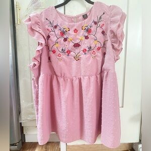 Pink Embroidered Ruffle Sleeve Blouse 2XL